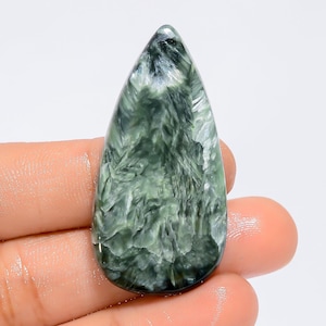 Cabochon en forme de poire séraphinite naturelle, pierre précieuse en vrac pour la fabrication de bijoux, 45 carats 46 x 23 x 5 mm (pierre comme sur la photo)