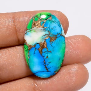 Natural Green Blue Copper Turquoise Oval Shape Cabochon Loose Gemstone For Making Jewelry 20 Ct. 28X18X4 mm (Stone as picture)