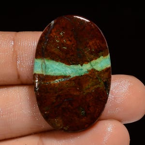 Cabochon de chrysoprase biologique naturel, cristal de chrysoprase, lisse, poli, vert brun, 32 x 21 x 5 mm, dimension 34 carats