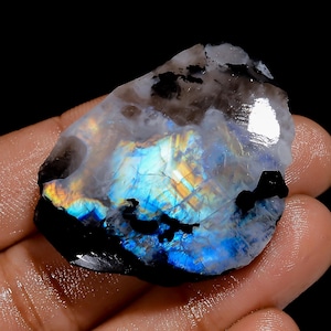 Pedra da lua arco-íris natural, formato extravagante, ambos os lados, polido, pedra preciosa solta para fazer joias, 78 ct. 40x31x8 mm (pedra como na imagem)