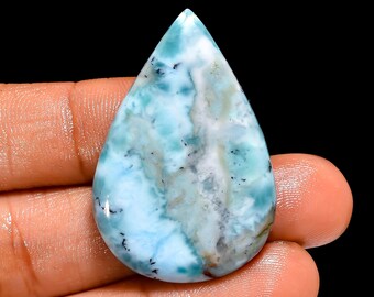 Natural Larimar Pear Shape Cabochon Loose Gemstone For Making Jewelry 41 Ct. 37X25X5 mm (Stone as picture