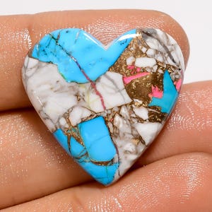 Rara pietra preziosa cabochon a forma di cuore di bufalo blu per la creazione di gioielli, 21 carati, 24 x 25 x 5 mm (pietra come da immagine)