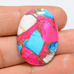 Barbe à papa turquoise forme ovale cuivre turquoise cabochon pierre précieuse en vrac pour la fabrication de bijoux 20 Ct 29X21X4 mm (Pierre comme sur l'image)