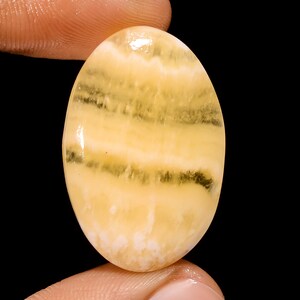 天然イエローレースアゲート宝石イエローカボションオーバルシェイプ33X22X6 mm 37カラットオーバルシェイプストーンイエローレースアゲート（石は写真の通り