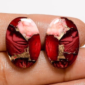 Rare paire de cabochons assortis turquoise de buffle rouge de forme ovale, paire de pierres précieuses en vrac pour la fabrication de boucles d'oreilles 20 carats 20 x 13 x 3 mm (la paire comme sur l'image