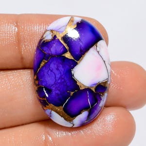 Cabochon ovale in turchese naturale, rosa viola, bianco, rame, bufalo, pietra preziosa sciolta per la creazione di gioielli, 33 ct, 29 x 21 x 6 mm (pietra come da immagine)