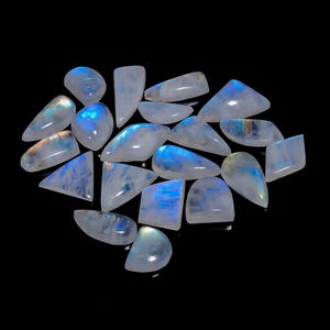 Cabochon naturel en pierre de lune arc-en-ciel, pierres précieuses en vrac, 20 pcs / lot pour la fabrication de bijoux 190 Ct 15 x 11 24 x 14 mm (pierre de lune comme sur la photo)