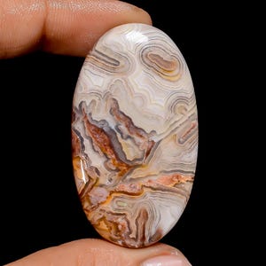 Cabochon de forme ovale en agate naturelle avec dentelle folle, pierre précieuse en vrac pour la fabrication de bijoux, 80 carats. 43 x 25 x 5 mm (pierre comme sur la photo)