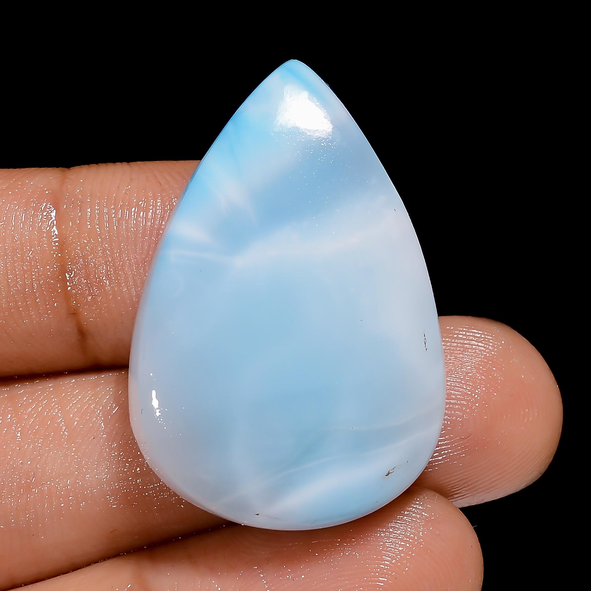 Natural Larimar Pear Cabochon: Loose Gemstone for Jewelry (58 Ct