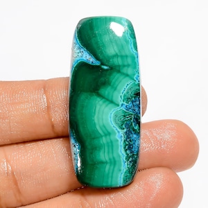 Cabochon di malachite naturale crisocolla a forma di raggiera, pietra preziosa per la creazione di gioielli, 71 carati, 42 x 17 x 7 mm (malachite come da foto).