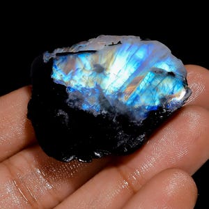 Pedra da lua arco-íris natural, formato extravagante, ambos os lados, polido, pedra preciosa solta para fazer joias, 59 Ct. 37X31X6 mm (fatia como na imagem)