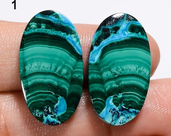 Natural Chrysocolla Malachite Pair Cabochon, Matched Pair Chrysocolla Malachite Gemstone,  Chrysocolla Crystal Pair For Earring Making
