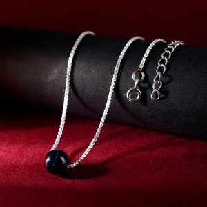 Blue Tiger Eye Pendant Necklace With 925 Sterling Silver Adjustable Chain Size 18&quot; Gift For Her