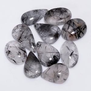 Pedra preciosa de quartzo rutilo preto natural 10 peças lote 18x13 24x13 mm tamanho mix forma rutilo quartzo cabochão lote mix forma lote (pedras como imagem