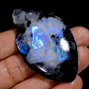 Pedra da lua arco-íris natural, formato extravagante, ambos os lados, polido, pedra preciosa solta para fazer joias, 86 ct. 55x31x7 mm (pedra como na imagem)