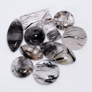 Pedra preciosa de quartzo rutilo preto natural 10 peças lote 15x15 27x11 mm tamanho mix forma rutilo quartzo cabochão lote mix forma lote (pedras como imagem