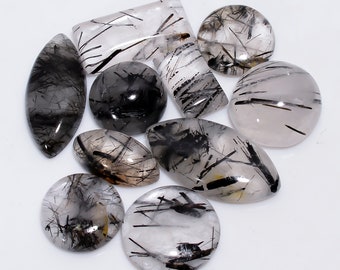 Black Rutile Quartz Cabochon Lot: Mix Shape Australian Gemstones