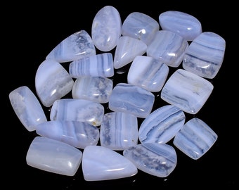 Blue Lace Agate Cabochon Lot: 22 Mix Shape Gemstones (10X9 19X7 mm)