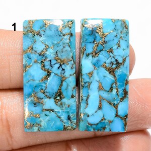 Paire de cabochons de turquoises bleues naturelles, pierres précieuses assorties de turquoises bleues, paire de turquoises de forme rectangulaire, pierre de fabrication de bijoux, cadeau pour elle
