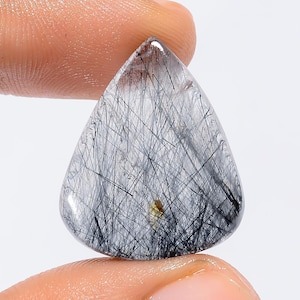 Quarzo rutilo nero naturale a forma di pera, pietra preziosa sciolta cabochon per la creazione di gioielli, 26 carati, 23 x 19 x 5 mm (quarzo rutilo nero come da foto)