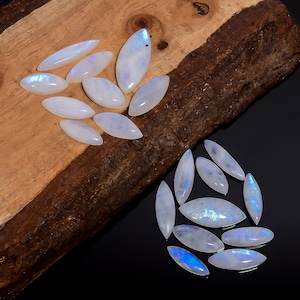 20 pièces cabochon de pierre de lune arc-en-ciel naturel en forme de marquise, pierre de lune de 24 à 36 mm, lot de cristal pour la fabrication de bijoux (pierre comme image)