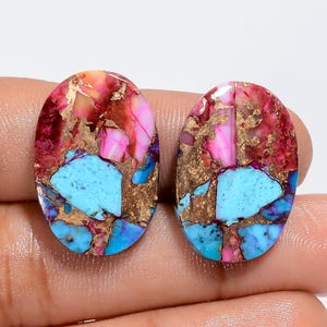 Natürliche Auster Türkis Oval Form Cabochon Lose Edelstein-Paar für die Herstellung von Ohrringen 27 Ct. 24X16X4 mm (Paar wie Abbildung)