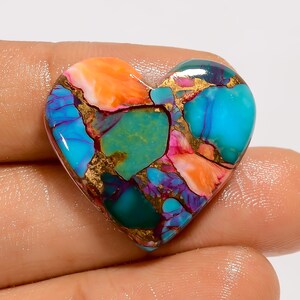 Huître épineuse naturelle cabochon en forme de coeur turquoise pour la fabrication de bijoux, 27 carats. 23X26X5 mm (Pierre comme image)
