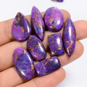 Pietre preziose naturali viola rame turchese forma mista cabochon lotto da 10 pezzi per realizzare gioielli peso 70 carati dimensioni 13X10 28 x 8 mm