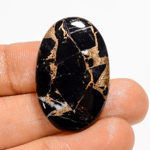 Pietra preziosa cabochon ovale in turchese naturale di rame nero per la creazione di gioielli, 29 carati, 31 x 20 x 5 mm (come da foto).