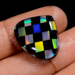Aurora Opal Checker Cabochon Edelstein Herzform Cabochon Loser Edelstein für die Herstellung von Schmuck 14 Ct. 16X18X5mm (Stein wie Abbildung)