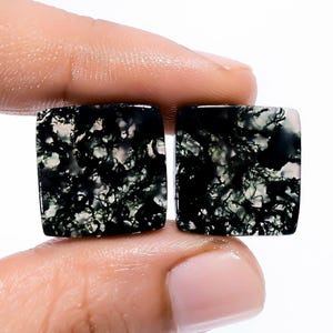 Paire de pierres précieuses en vrac en forme de coussin en agate mousse naturelle pour la fabrication de boucles d'oreilles, poids 21 carats, taille 16X16X3mm