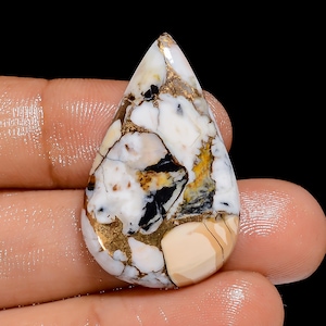 Weißer Büffel-Kupfer-Türkis-Birnen-Form-Cabochon-Edelstein für die Herstellung von Schmuck 26 Ct. 33X21X5 mm (Stein wie Abbildung)