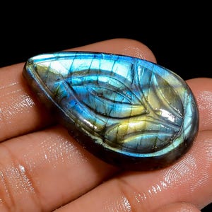 Labradorite naturale a forma di pera, pietra preziosa sfusa intagliata per realizzare gioielli, 45 carati, 35 x 21 x 6 mm (pietra come da foto)