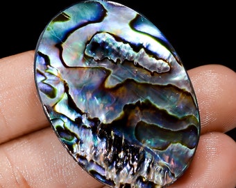 Natural Abalone Shell Gemstone Big Size Abalone Shell Stone Oval Shape Abalone Shell 37X26X8 mm Size 80 Carat Abalone Shell ( as picture
