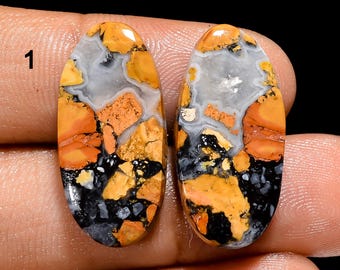 Natural Maligano Jasper Pair Cabochon,  Maligano Jasper Matched Pair Gemstone For Earring Making (Pair as picture)