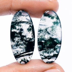 Moosachat Oval Form Cabochon Lose Edelstein-Paar für Ohrringe Gewicht 22 Karat Größe 26X12X3 mm