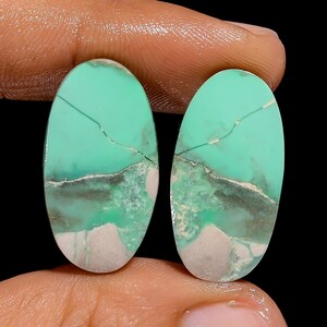 Par de piedras preciosas sueltas de cabujón ovalado de variscita natural para hacer aretes, 21 ct., 24 x 12 x 3 mm (par de variscita como en la imagen)