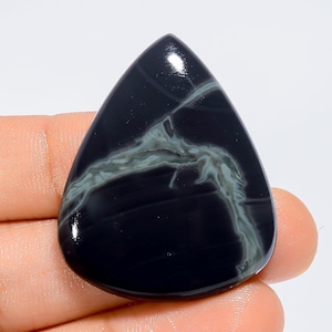 Ossidiana ragnatela naturale a forma di pera cabochon pietra preziosa sciolta per la creazione di gioielli 43 carati. 36X29X4 mm (pietra come da immagine)