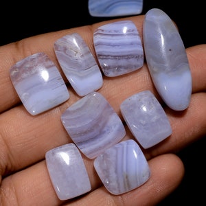 Lote de pedras preciosas de ágata azul natural, lote de 10 peças, 13x13 30x11 mm, tamanho misto, renda azul, cabochão, lote de pedras azuis (renda azul como imagem)