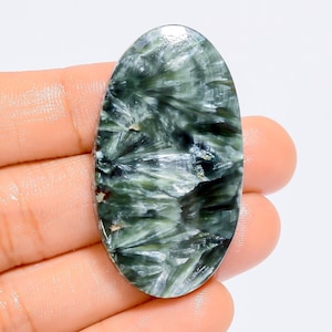 Cabochon de forme ovale en séraphinite naturelle, pierre précieuse en vrac pour la fabrication de bijoux, 49 carats 44 x 24 x 5 mm (pierre comme sur la photo)