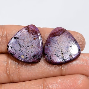 Natuurlijke trapiche paarse saffier hartvorm cabochon edelsteen paar voor het maken van oorbellen 35 ct 21 x 19 x 3 mm (paar als foto)