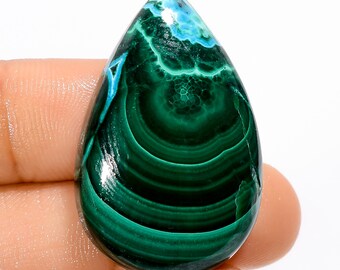 Piedra preciosa de malaquita crisocola natural en forma de gota, malaquita verde cielo, crisocola, 35 x 22 x 8 mm, tamaño 80 quilates (piedra como en la imagen)