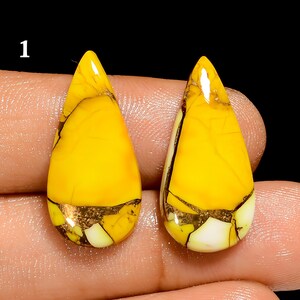 Natürlicher Honig Kingman Türkis-Paar Cabochon, Honig Dahlie Türkis-Paar Edelstein, Türkis-Paar für die Herstellung von Ohrringen (Paar wie Bild