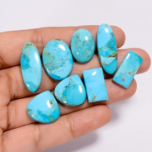 Cabochon di turchese Kingman naturale, pietra preziosa sciolta, lotto da 10 pezzi, per la creazione di gioielli, 65 carati, 13 x 12, 26 x 10 mm (lotto come da immagine)