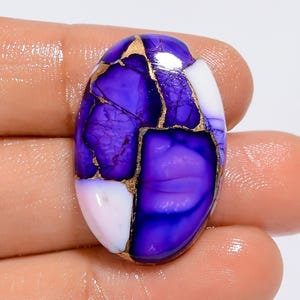 Cabochon ovale in turchese naturale, rosa viola, bianco, rame, bufalo, pietra preziosa sciolta per la creazione di gioielli, 26 ct, 30x20x5 mm (pietra come da immagine)