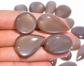 Gray Moonstone Cabochon Lot: Madagascar Crystal for Jewelry Making