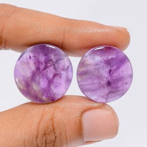 Par de pedras preciosas cabochão redondas de ametista trapézio natural para fazer brincos 31 ct. 21 x 21 x 5 mm (par como na imagem)