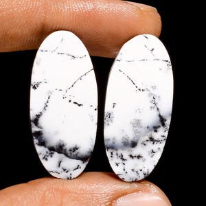Paire de pierres précieuses en vrac de forme ovale de dendrite opale naturelle pour faire des boucles d'oreilles 33 Ct. 29X13X4 mm (la paire comme sur l'image