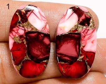Par de cabujones de turquesa roja Buffalo, gema suelta, ideal para hacer pendientes (el par es como se muestra en la imagen).
