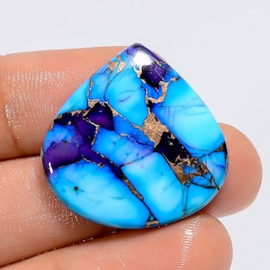 Cabochon a forma di cuore in turchese viola naturale, pietra preziosa sfusa per la creazione di gioielli, 23 carati, 25 x 24 x 3 mm (pietra come da immagine).